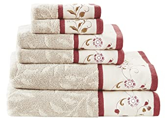 Madison Park Serene Badetuch-Set aus 100% Baumwolle, luxuriöses Blumenmuster, dekorative Handtücher für Badezimmer, Besticktes Baumwoll-Jacquard-Design, weich, sehr saugfähig, für Dusche, 600 g/m²,