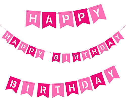 Oblique-Unique® Happy Birthday Girlande in Pink und Rosa aus echtem Filz - Geburtstag Party Dekoration