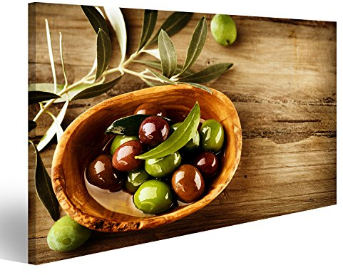 islandburner Bild auf Leinwand Oliven und Olivenöl Wandbild, Poster, Leinwandbild HTZ-1P