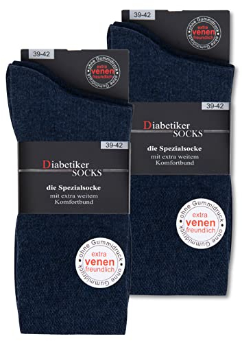 Lot de 6 Paires de Chaussettes Diabetiques Homme Femme 97% Coton sans Elastique & sans Couture (43-46 Bleu)