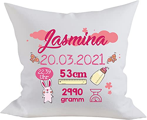 EZYshirt Personalisiertes Kissen als Glückwunsch zur Geburt | Geschenke zur Geburt | Babygeschenk für Jungen und Mädchen