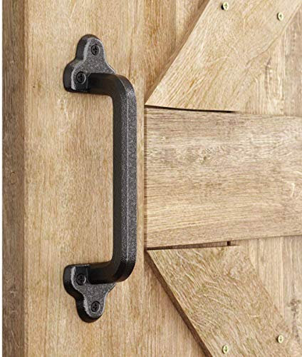 SMARTSTANDARD Heavy Duty 9 Antique Barn Door Handle, Large Rustic Retro Cast Iron Handle for Gates Garages Sheds Furniture, Black Powder Coated Finish, Square,