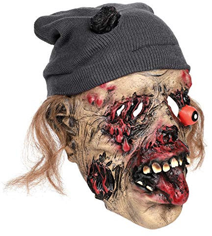 Halloween Scary Zombie Mask Latex Mummy Head Mask Adults Bloody Eyes Walking Dead Mask Horror Skull Evil Mask with Skull Cap Halloween Costume Party Props Fancy Dress Headwear Accessories