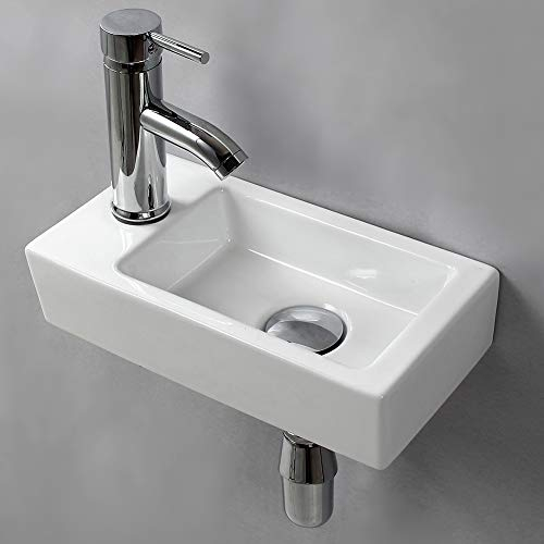 Wandaufhängendes Rechteckiges Waschbecken, Klein, Keramik (Linke Hand)