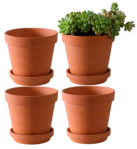 Yishang Lot de 4 Grands Pots de Fleurs en Terre Cuite avec Soucoupe de 15,2 cm avec Trou de Drainage pour Plantes d'intérieur et d'extérieur