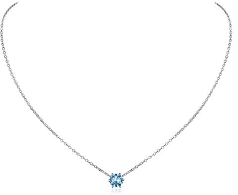 ChicSilver Damen Silberkette mit Aquamarin Geburssteine Zirkonia Halskette für Weihnachten Valentinstag