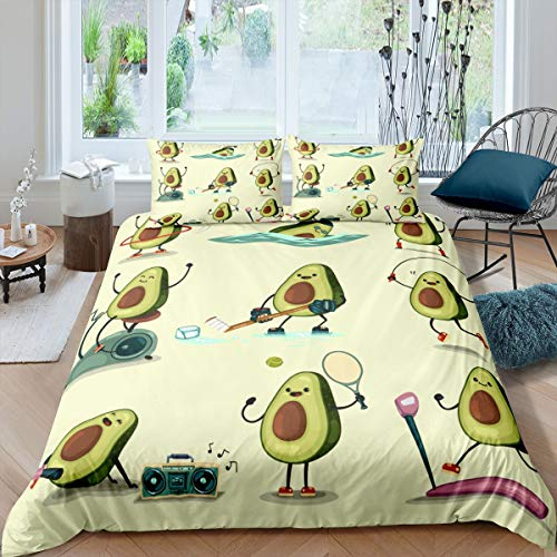 Kinder Bettbezug Set Kinder Süße Karikatur Avocado Bettwäsche Set 135x200cm Frisches Obst Sport Thema Betten Set Für Teenager Raumdekoration Schöne Avocados