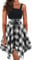 Tomwell Kleid Damen A-Linie Hohe Taille Knielang Kariertes Sommerkleid Cocktailkleid Partykleid Ärmellos/Kurzarm/Langarm Minikleid Freizeitkleid mit Plaid und Gürtel C Weiß M