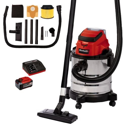 Einhell Akku-Nass-Trockensauger TC-VC 18/20 Li S Power X-Change (Li-Ion, 18V, Edelstahlbehälter 20 l, Blasanschluss, inkl. Düsen + Filter, inkl. 5,2 Ah Akku und Ladegerät)