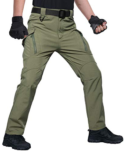KEFITEVD Gefütterte Winterhose Herren Wasserdicht Wanderhose Softshell Hose Angelbekleidung Fleecehose Thermo Wathose Männer Arbeitshose Winter Dunkeloliv 36