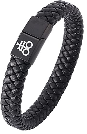 ForeverWill Satanisches Siegel des Satans Armband - Edelstahl Wickelleder Amulett Baphomet Leviathan Kreuz Schutz Symbolischer Magnetischer Armreif, Herren Satanas Talisman Armband, 18.5cm