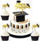 Cake Topper Graduation,KANOSON Happy Graduation Cake Topper und 3 Graduation Hat Deko,Abschlussfeier Deko Graduation Kuchen Deko Graduation Cake Decorations, Gold