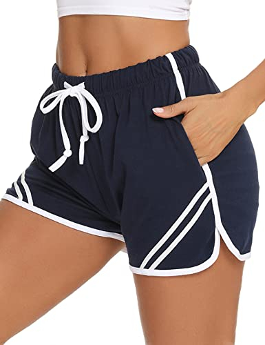 Litherday Shorts Damen Sommer Kurze Hose Kurz Jogginghose Laufshorts Baumwolle Sporthose Sommer Traininghose mit Taschen, Dunkelblau, S