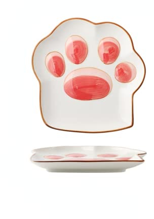 Lot de petites assiettes à dessert en céramique avec motif de chats mignons pour amuse-bouches, desserts, sushis (assiette de 25,4 cm + cuillère)