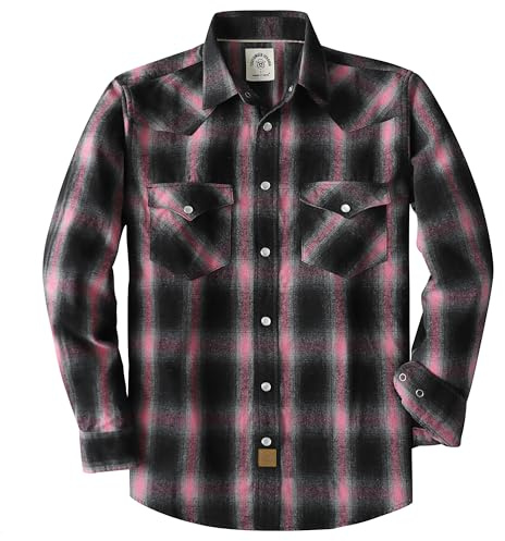 Dubinik® 6 oz Camicia Flanella Uomo Invernale Camicia Uomo Flanella Cotone | Western, Cowboy, Con Bottone Automatico, Quadri, Cotone Traspirante, Tessuto Pre-ristretto, Due Tasche Con Patta