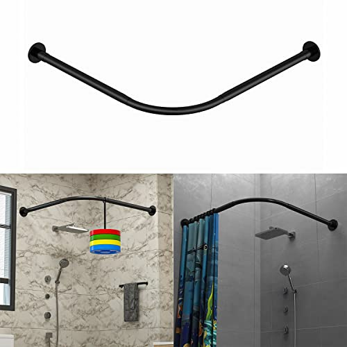 Tanxih Eck-Duschvorhangstange, verstellbar, Edelstahl, L-förmig, ohne Bohren, für Badezimmer, Badewanne, Bekleidungsgeschäft (Schwarz, 70-100cm X 70-100cm)