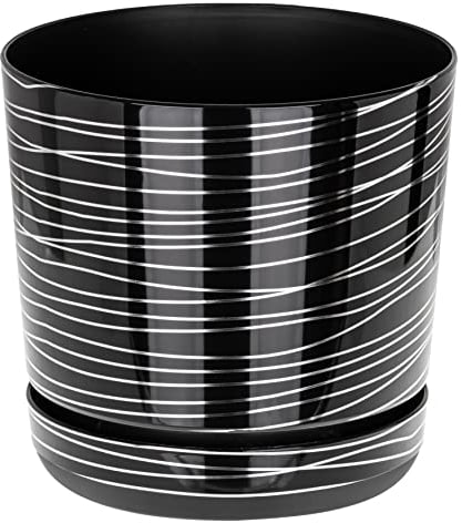 KORAD Black with Silver Stripes Indoor Plant Pots, 6 sizes, 25 colours – Plant Pot with Drainage Holes and Matching Saucer for All Houseplants – Modern Home Decor Round Flower Pot (18 cm - 7 inch)