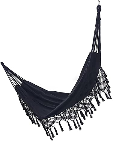 MYSUNBAR Hängematte Handgefertigt Bio-Baumwolle Klassische Hängematte Makramee Fransen Baumhängematten Schaukelbett, für Camping Veranda Outdoor Innenbereich
