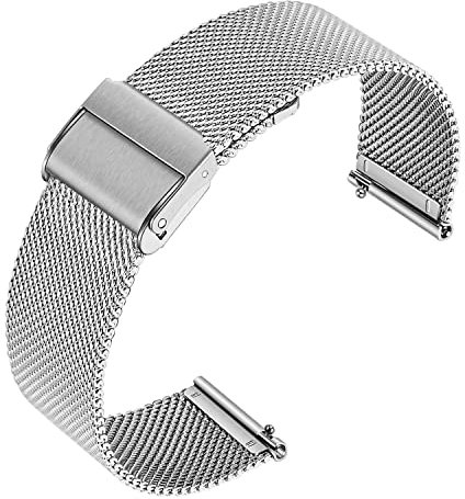 Lahviuu Bracelet de Montre,20mm Metal Bracelets de Montres Smartwatch Universelle Maille Bracelets de Rechange de à Libération Rapide pour Homme Femme Argenté