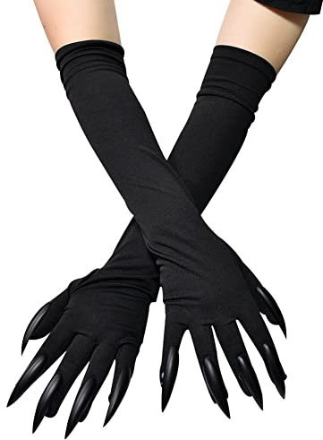 Halloween Paw Claws Handschuhe mit Nägeln Fingernägel Horror Teufel Handschuhe Schwarz Party Handschuhe Cosplay für Frauen Schwarz