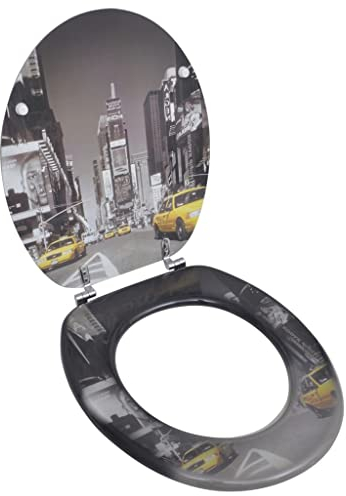 HOMIUSE Toilettensitz WC-Sitz MDF New York Design Toilettendeckel Wc Sitz Klobrille Wc Deckel Toilettenbrille Toilet Seat Toiletten Deckel Familien, Restaurants Universell Design 43,7x37,8 cm