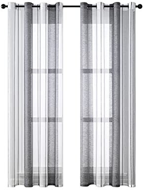 Epinki Tende in Voile Striscia Trasparente Grigio Scuro Tende Finestre Cameretta in Poliestere con Occhielli 107 x 229 CM