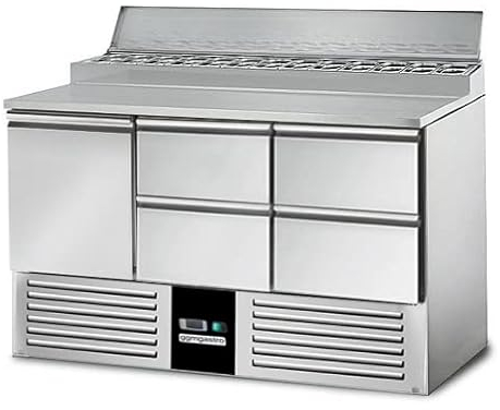 GGM Gastro | SAG147AND#2#SBG1212 | Zubereitungstisch Mini PREMIUM - 1368mm - 1 Tür & 4 Schubladen - für 8x GN 1/6