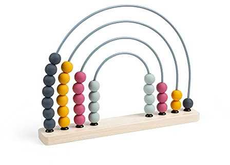 Bigjigs Toys - Abacus Rainbow certifié FSC - Eco Wooden Abacus for Kids & Toddlers, 32 Perles de Silicone de qualité Alimentaire, Jouets de développement et d'activité, Jouets de comptage de qualité