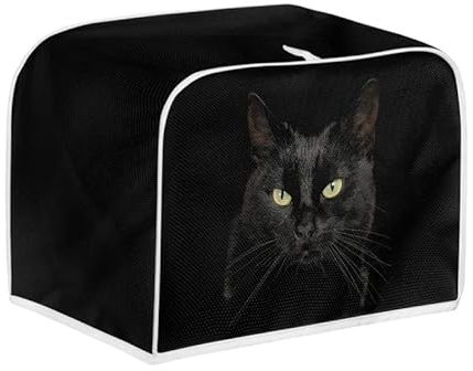 Kuiaobaty Black Cat Print Toaster Cover for 2 Slice, 3D Animal Dust Proof Case for Bread Maker Kitchen Appliance Cover with Hook