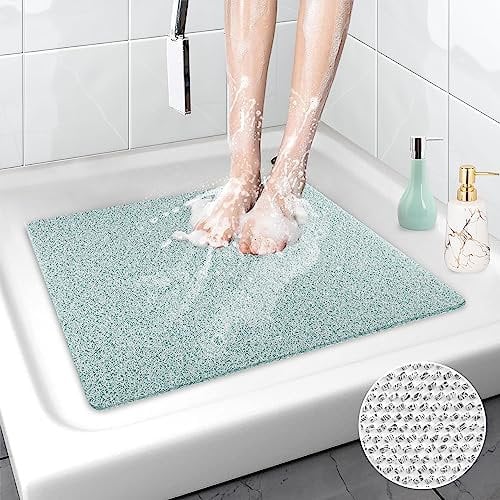 MORROWCAMP Square Shower Mat, Anti Mould Bath Mat 53 x cm, Loofah Mats for Inside Shower, Washable with Drain, Quick Dry Bathroom Floor, Bathtub Elderly, White & Green