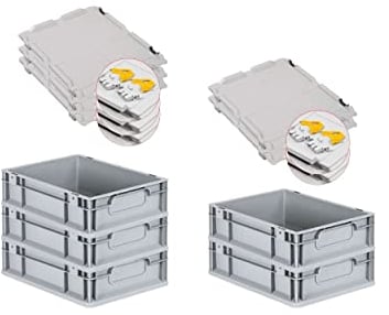 PROREGAL SuperSparSet 5x Eurobox NextGen Economy mit Scharnierdeckel & gelben Verschlüssen | Griffe geschlossen | HxBxT 12x30x40cm | 11 Liter | Eurobehälter Transportbox Transportbehälter