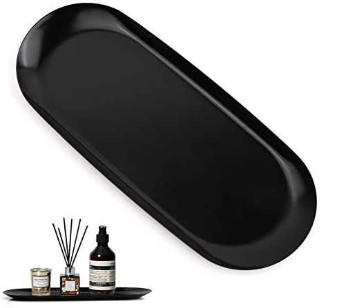 1 Pcs Bandeja de Almacenamiento Ovalada de Acero Inoxidable Plato de La Baratija Bandejas Decorativas Bandeja de Servicio Bandeja de Joyería Ovalada para Almanecer Joyas Cosméticos Aperitivos (Negro)