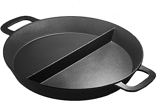 SKK große Outdoor Pfanne Ø 50 cm - geteilte XL Bratpfanne Eisenguss - gusseiserne Riesenpfanne mit Mittelsteg ideal für Grillpartys - Made in Germany