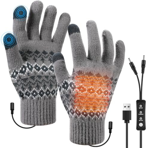 zerotop USB Heated Gloves Men Women Knitted Heating Gloves Touchscreen Hands Warmer Gloves Winter Knit Gloves Washable Texting Gloves Laptop Gloves, USB Heated Finger Gloves for Winter Gift (grey)