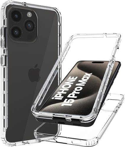 Clear Case For Apple iPhone 15 Pro Max (2023) 360° Front And Back Protection Transparent Silicone Phone Cover 2 in 1 Case For iPhone 15 Pro Max 6.7'' (Clear)