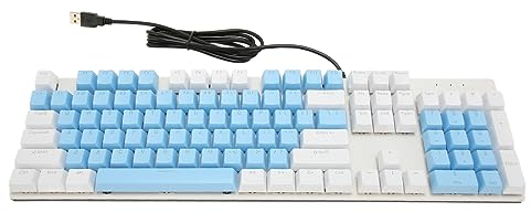 104 Tasten, Volle Größe, Kabelgebunden, USB, Mechanische Tastatur, PC-Tastatur, Gaming mit Ziffernblock, 18 RGB-Hintergrundbeleuchtung, Roter Schalter für -Laptop-PC (Blau Weiss)