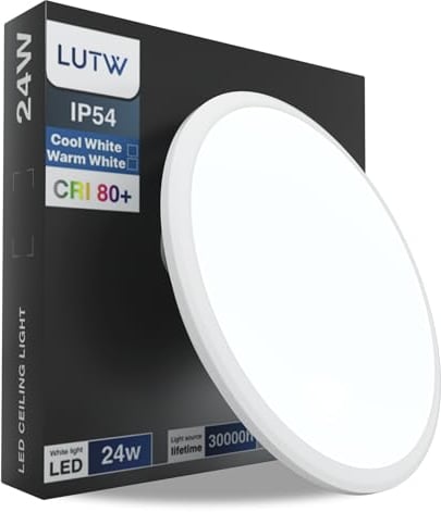 LUTW LED Ceiling Light 24W, Round Flush Ceiling Light 6500K Cool White 2200lm, Waterproof IP54, Ceiling Lamp for Bathroom, Kitchen, Corridor, Bedroom, Office, Ø30cm