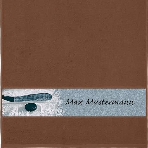 Erwin Müller Handtuch mit Namen - personalisiert - Motiv Sport - Eishockey - viele Farben & Motive - Dusch-Handtuch - braun - Größe 50x100 cm - persönliches Geschenk mit Wunsch-Name