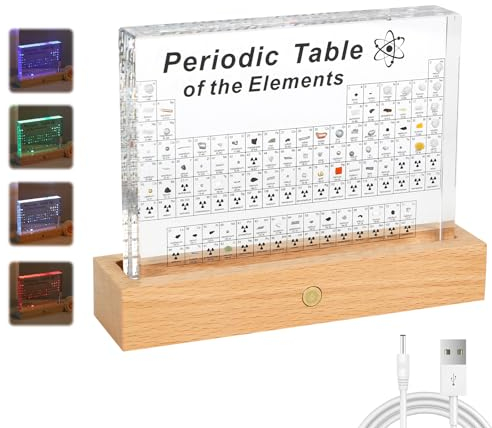 Periodensystem mit 83 echten Elementen im Inneren, großes Acryl-Periodensystem-Display, klares Periodensystem-Display für Schüler, Lehrer, Kinder, Schüler, Basteldekoration 21 x 14 x 2,7cm (A)