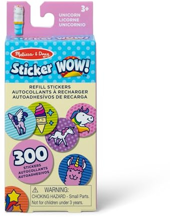 Melissa & Doug Sticker WOW 300 Aufkleber zum Auffüllen für den Aufkleberstempel Aktivität Bastelspielzeug Sammlerstücke – Einhorn Fantasie-Thematik, sortiert (nur Aufkleber)