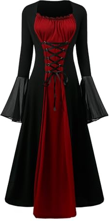 FJKVKDT - Abito da Donna Medievale Con Maniche a Tromba, Rinascimentale, Costume a Corsetto per Halloween, Vittoriano