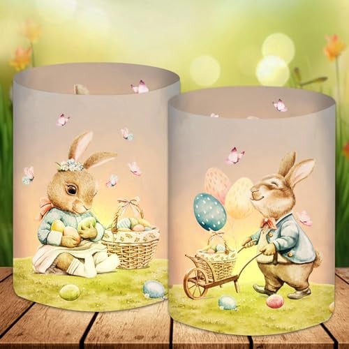 12 Windlicht Tischdeko Ostern, Ostern Deko Tisch, Modern Ostern Dekoration, Frühlingsdeko Osterdeko Innen, Deko Frühling, Osterdekoration Grün, Geeignet für Teelichter oder Kerzen