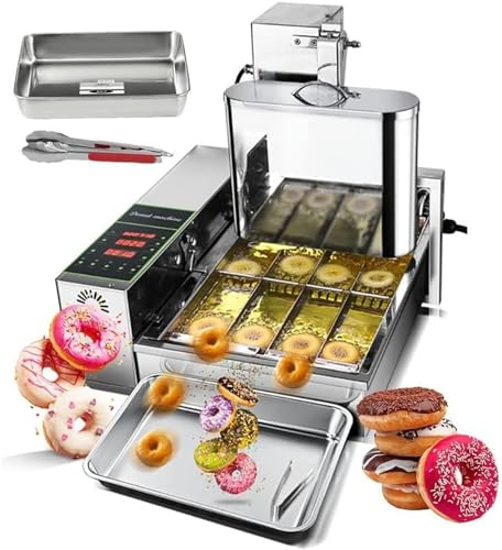 2000W Commercial Donut Making Machine, 4/6 Rows Mini Donut Maker with Intelligent Control Panel,Digital Donut Fryer Auto Flip Adjustable Donut Thickness (Size : 4Rows)-1pc