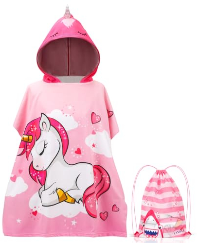 QKURT Strandtücher für Kinder, Kinder-Strand-Badeponcho, Handtuch Schwimmtuch Pool Warmer Wickel mit tragbarer Tasche mit Kordelzug für Mädchen
