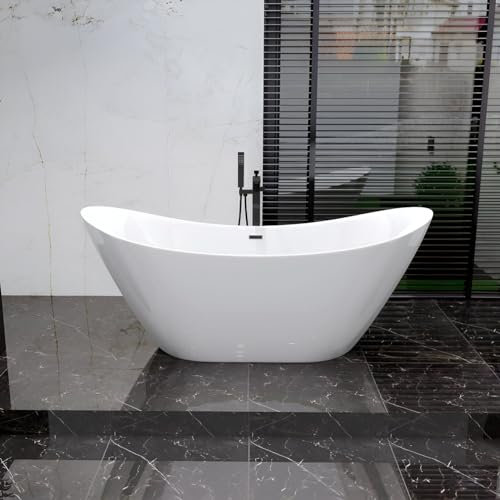 KOLMAN Freistehende Badewanne 180x80 cm IVAR, Ablaufgarnitur Click-Clack Gratis, Weiß, Exclusive, Modern