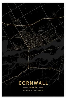 Cornwall Poster mit Kanada-Stadtkarte, Leinwand-Poster, Wandkunst, Dekordruck, Bild Gemälde für Wohnzimmer, Schlafzimmer, Dekoration, ungerahmt, 30 x 45 cm