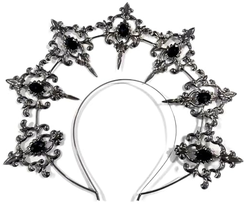 Gothic Lolita Sonne Halo Krone, Medusa Kopfschmuck, Mary Goddess kopfschmuck, Barocke Tiaras Haarschmuck, Krone Schwarze für Hochzeit Abschlussball Damen Halloween Party