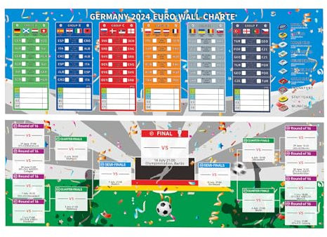 Football Championship Poster Schedule - Record European Cup Football 2024 Results - Size 30 * 90/21 * 63CM - EM Football Program, Flags, Match Dates (L(30x90CM))