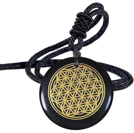 Nupuyai Collier en Obsidienne Ronde avec Cordon Ajustable, Pendentif de Cristal, Bijoux Unisexe en Quartz, Pierre Porte-bonheur pour Protection Bonne Chance