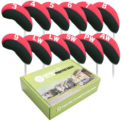 Golf Iron Head Covers Value 12 Pack, Lightweight Neoprene Headcovers Set for Irons Universal Fit Main Iron Clubs (Red)